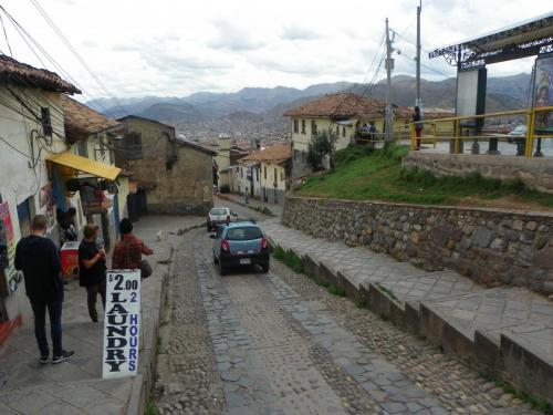 Just ouside of the hostel, at the top of the stairs. Cusco, Peru.